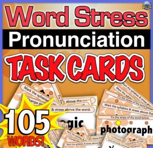 Word Stress & Syllable Pronunciation Task Cards for Speaking Fluency Practice