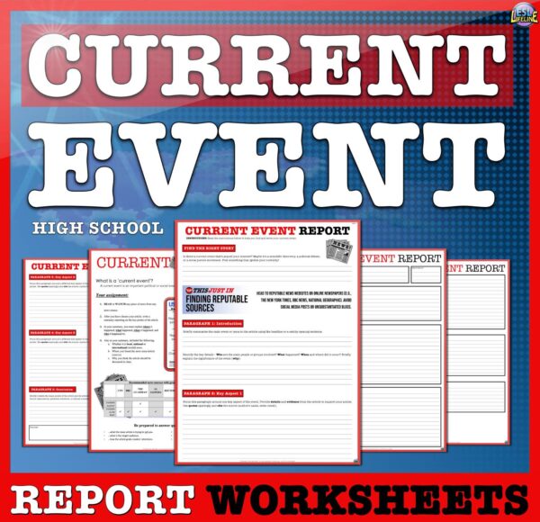 Current Event Report Template, Guided Questions & Printable Pages for Grade 9-12