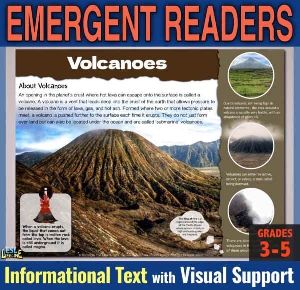 Close Reading Comprehension on Volcanoes: Emerging Readers 3rd, 4th, 5th Grade