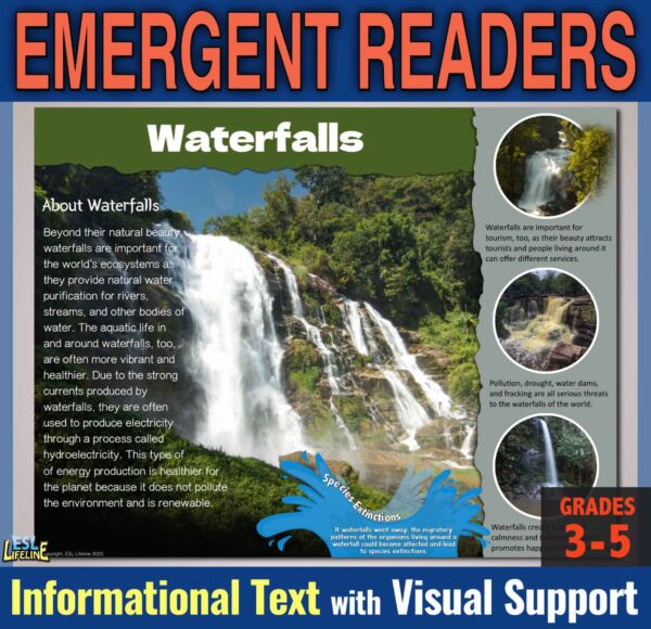 Close Reading Comprehension on Waterfalls: Emerging Readers 3rd, 4th, 5th Grade