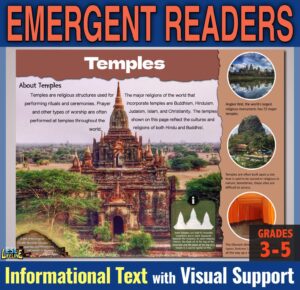 Close Reading Comprehension on Temples: Emerging Readers 3rd, 4th, 5th Grade