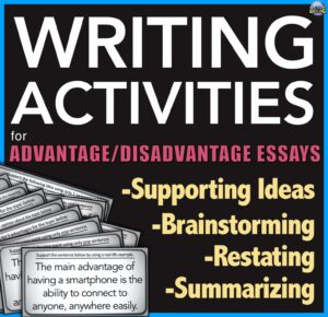 Essay Writing Task Cards with Activities for Advantage Disadvantage Writing