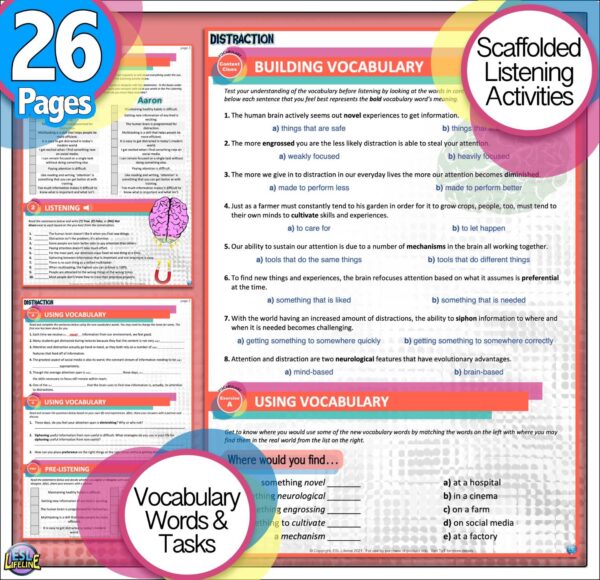 Distraction Listening Comprehension Activities, Worksheets for ESL & ELL - Image 2