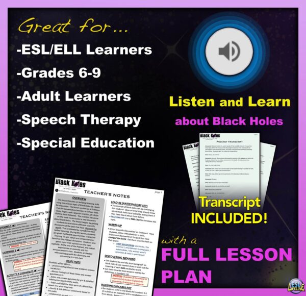 Black Holes Listening Comprehension Activities, Worksheets for ESL & ELL - Image 2