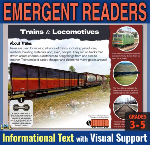 Close Reading Comprehension for Emerging Readers 3rd, 4th, 5th Grade: Trains