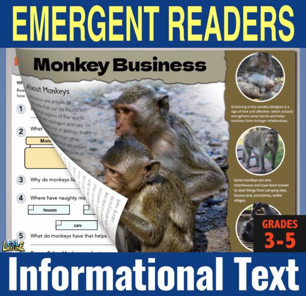 ESL Close Reading Comprehension on Monkeys - Emerging Readers Informational Text