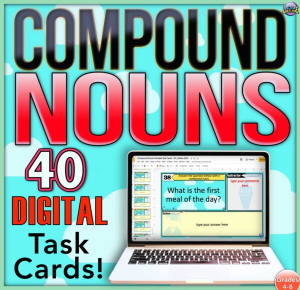 Compound Nouns Digital & Printable Task Cards with Activities and Exercises