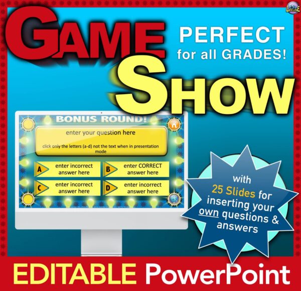 Review Game on PowerPoint with Customizable Text, Clickable Navigation & Points