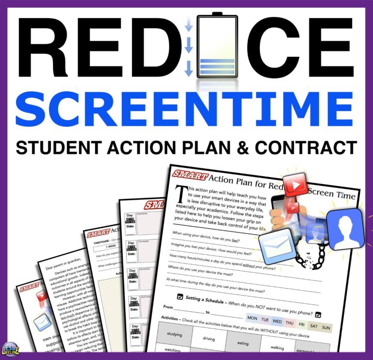 Reduce Screen Time, Smartphone Addiction, Technology Overuse Student Action Plan