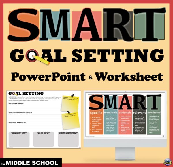 SMART Goal Setting Worksheet and PowerPoint for Middle School