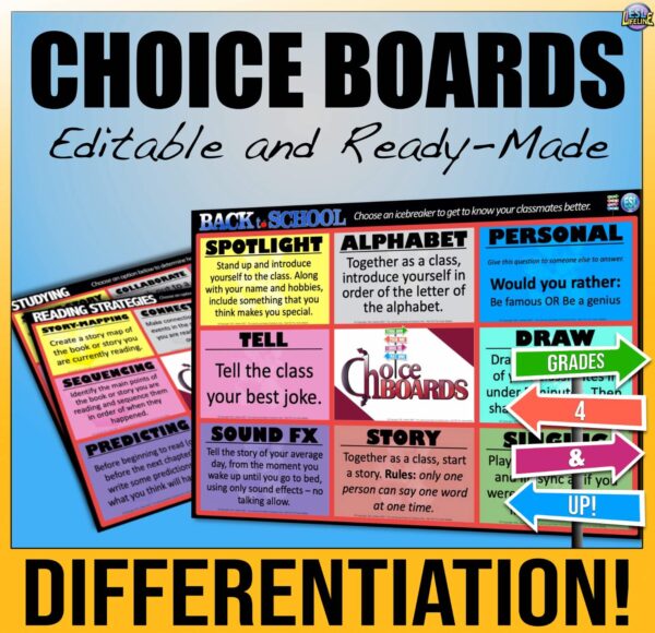 Differentiation Choice Board with PowerPoint & Activities - Editable Templates