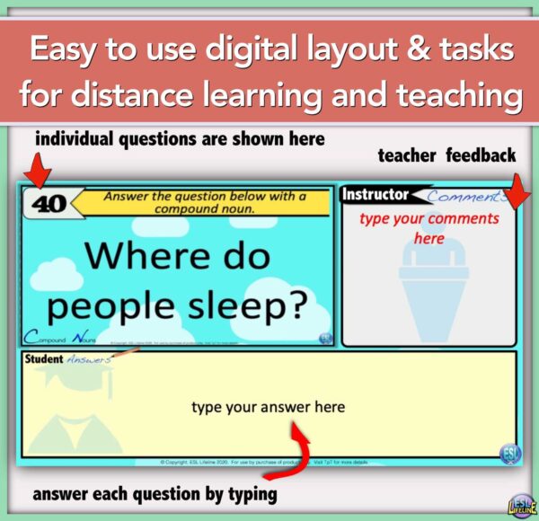 Compound Nouns Digital & Printable Task Cards with Activities and Exercises