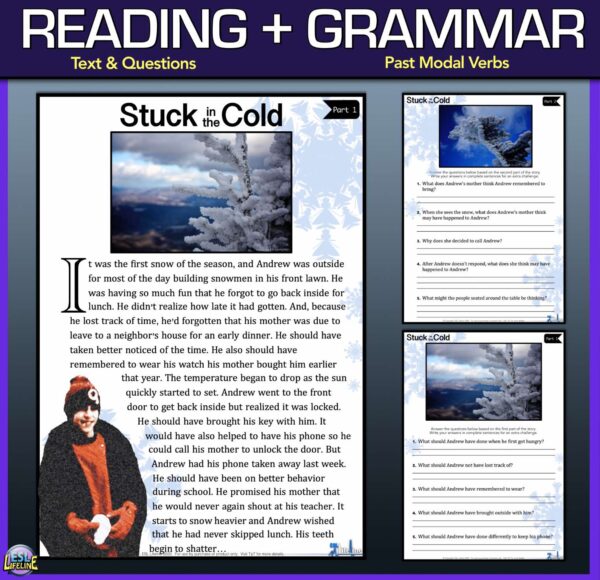 Short Winter Story with Comprehension Questions & Grammar - Past Modal Verbs