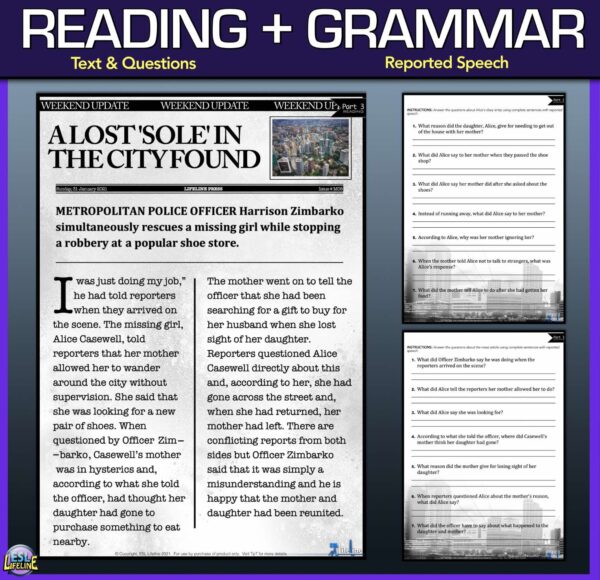 Short Story with Comprehension Questions & Grammar - Reported Speech