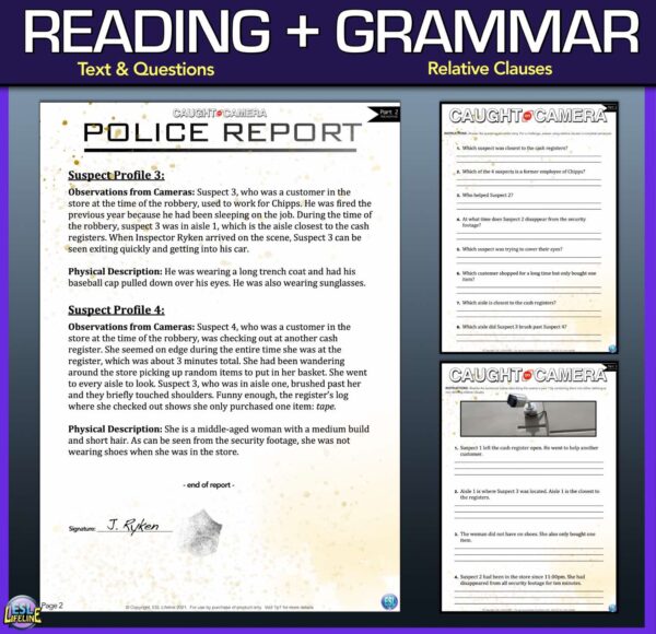 Short Story with Comprehension Questions & Grammar - Relative Clauses