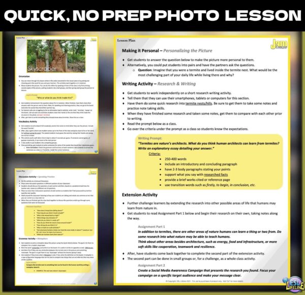 No Prep Fast Finisher Photo Lesson with Discussions and Tasks for ESL/ELL