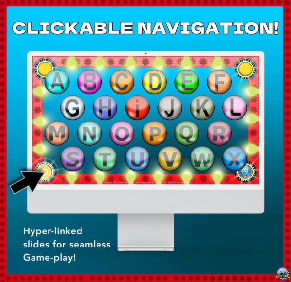 Review Game on PowerPoint with Customizable Text, Clickable Navigation & Points