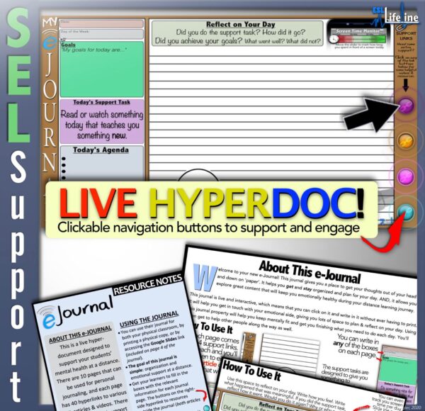 Digital SEL Journal for Social Emotional Support with Live Journaling Pages