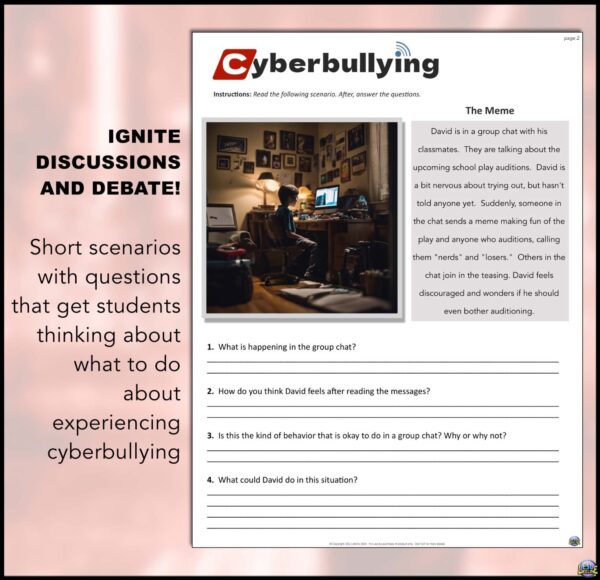 Cyberbullying & Online Safety Scenarios with Questions for Digital Citizenship