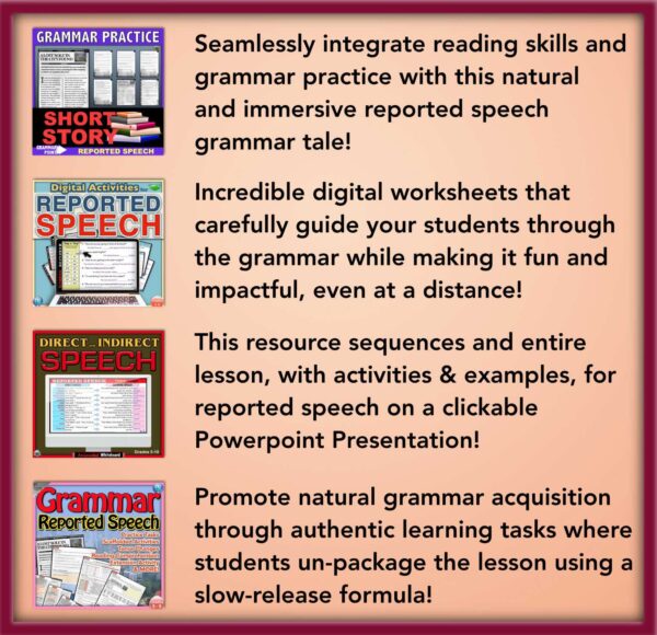 Direct Indirect Speech BUNDLE with PowerPoint, Practice Sentences, Tasks