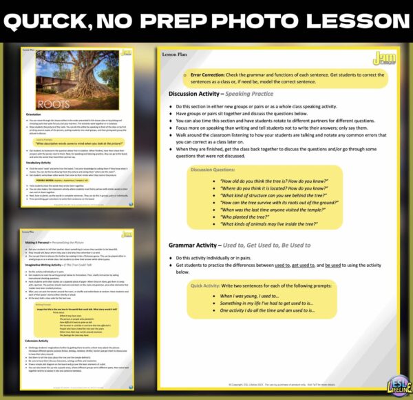 No Prep Fast Finisher Photo Lesson Plan with Discussions and Tasks for ESL/ELL