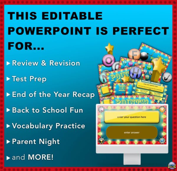 Review Game on PowerPoint with Customizable Text, Clickable Navigation & Points