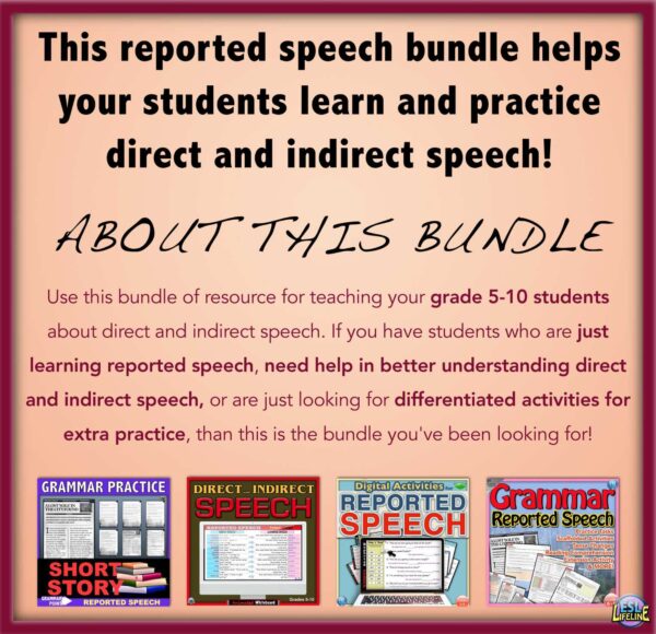 Direct Indirect Speech BUNDLE with PowerPoint, Practice Sentences, Tasks