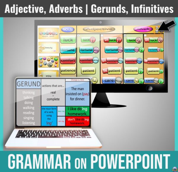 Adjectives, Adverbs & Gerund and Infinitive Grammar PowerPoints with Handouts