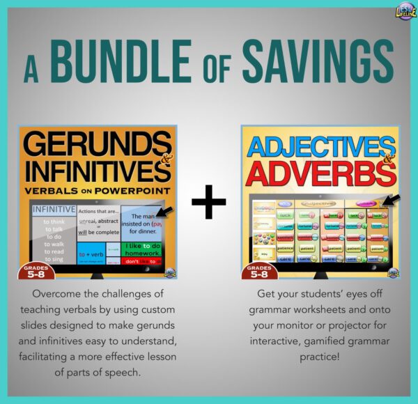 Adjectives, Adverbs & Gerund and Infinitive Grammar PowerPoints with Handouts