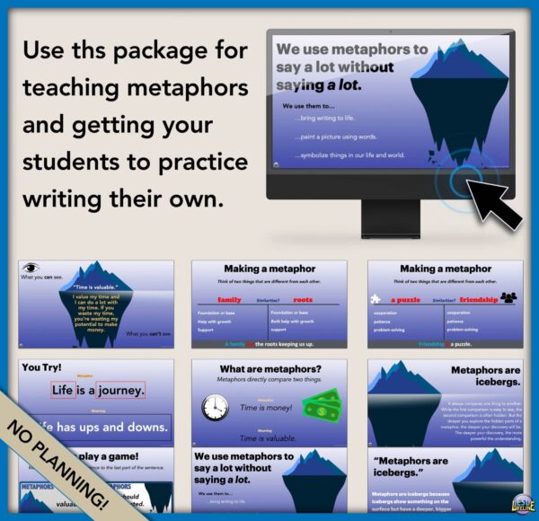 Metaphor Worksheets & PowerPoint, Figurative Language Lesson Plan for Grades 4-6