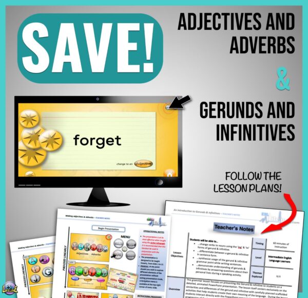 Adjectives, Adverbs & Gerund and Infinitive Grammar PowerPoints with Handouts