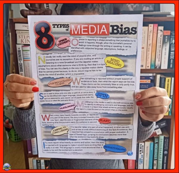 Media Bias Infographic Poster Featuring 8 Common Media Biases in the News