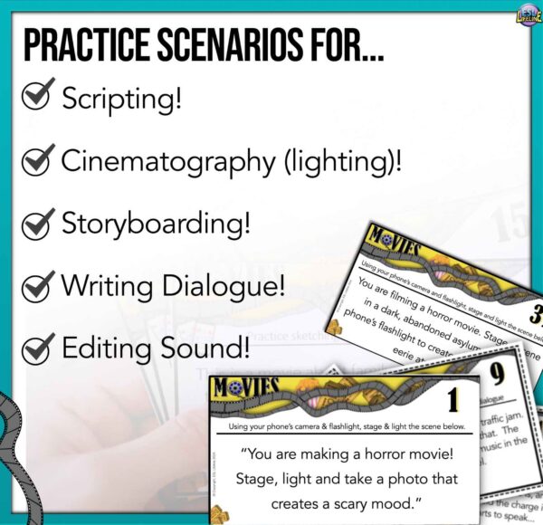 Hands on Filmmaking Activities | Film Studies Task Cards for Creative Practice