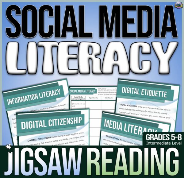 Social Media Literacy Non Fiction Text Passages - Jigsaw Reading for Grades 5-8