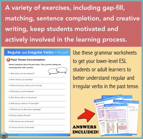 Regular & Irregular Verbs in the Past Grammar Practice Worksheets & Exercises