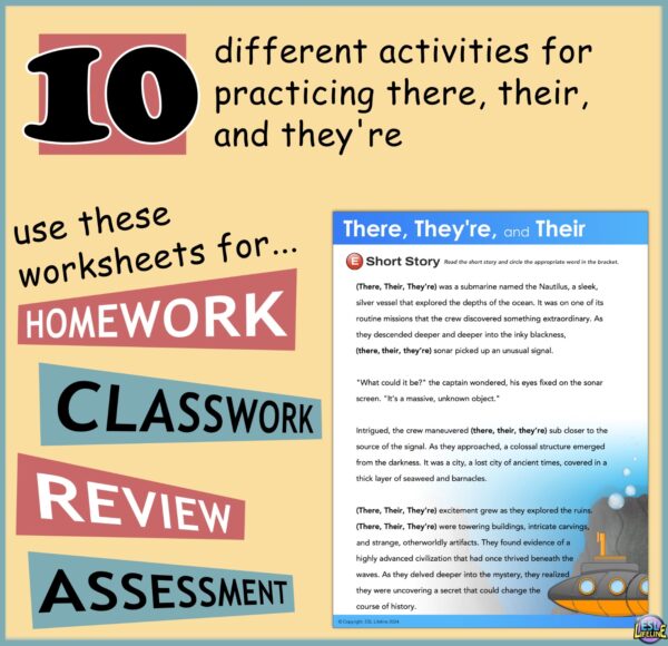 There, Their, and They're Homophones Grammar Practice Worksheets & Exercises