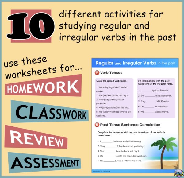 Regular & Irregular Verbs in the Past Grammar Practice Worksheets & Exercises