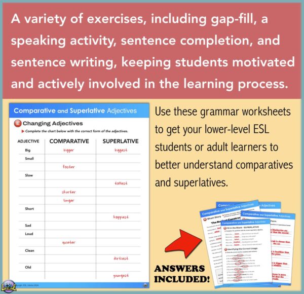 Comparative and Superlative ESL Grammar Practice Worksheets & Exercises - Image 2