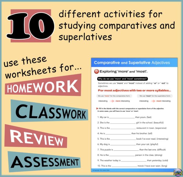 Comparative and Superlative ESL Grammar Practice Worksheets & Exercises - Image 3