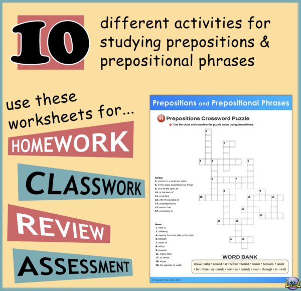 Prepositions & Prepositional Phrases ESL Grammar Practice Worksheets & Exercises - Image 3