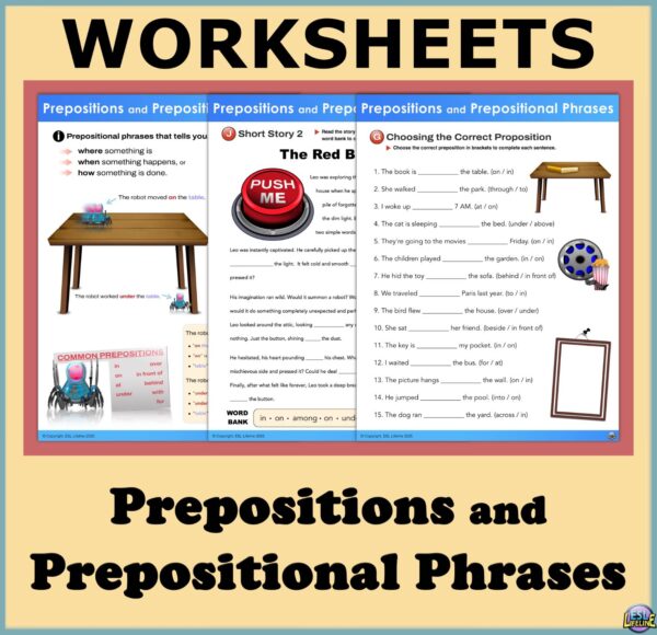 Prepositions & Prepositional Phrases ESL Grammar Practice Worksheets & Exercises